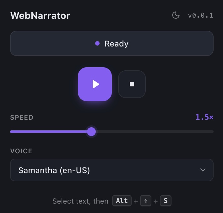 WebNarrator reading a webpage with a word highlighted in yellow as it speaks
